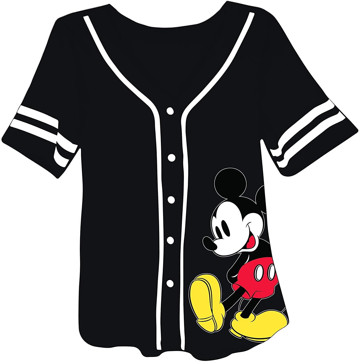 Disney Women's Mickey Mouse Baseball Jersey, Classic Graphic Print Baseball Shirt Black - L